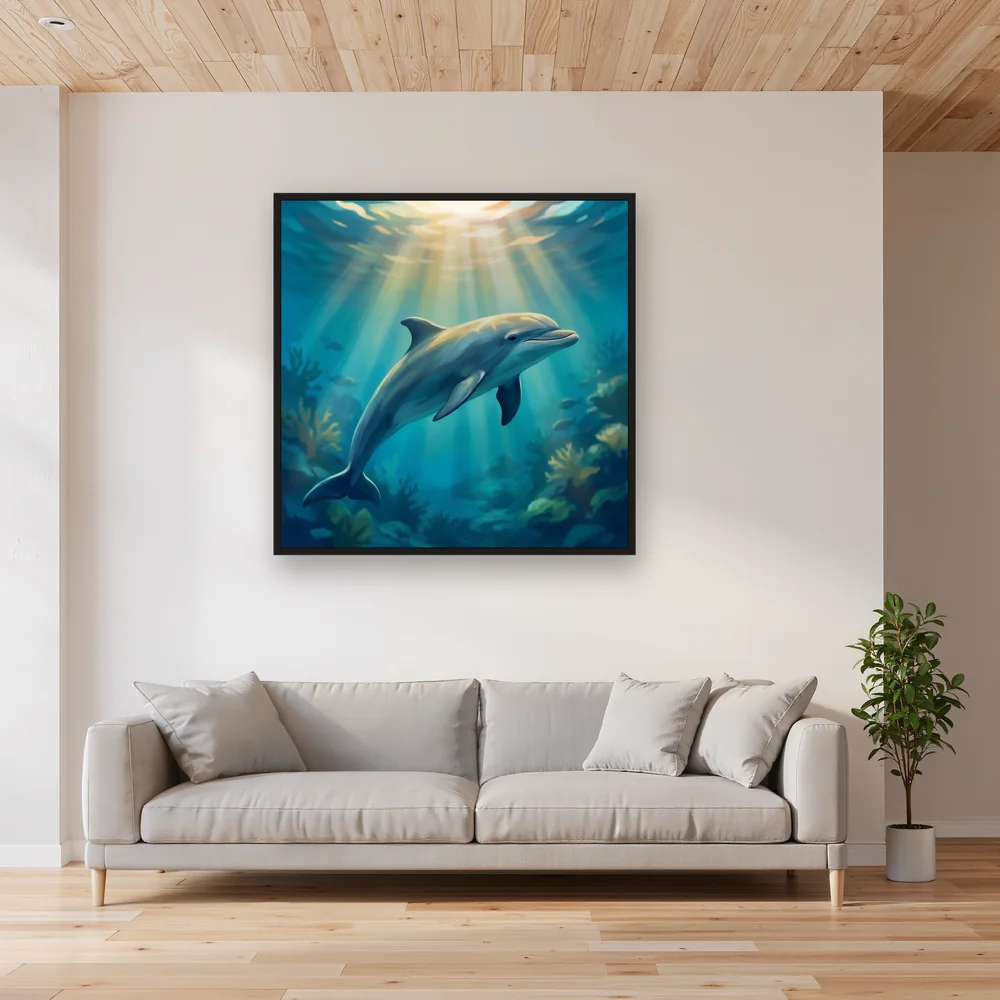 Sunlit Dolphin Beneath the Waves – Living room