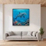 Mother and Calf Over Coral Reef – displayed in a living room