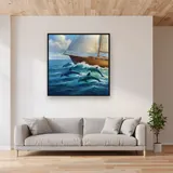 Dolphins Riding the Bow Wave – displayed in a living room