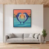 Tropical Sunset Dolphin Heart – displayed in a living room