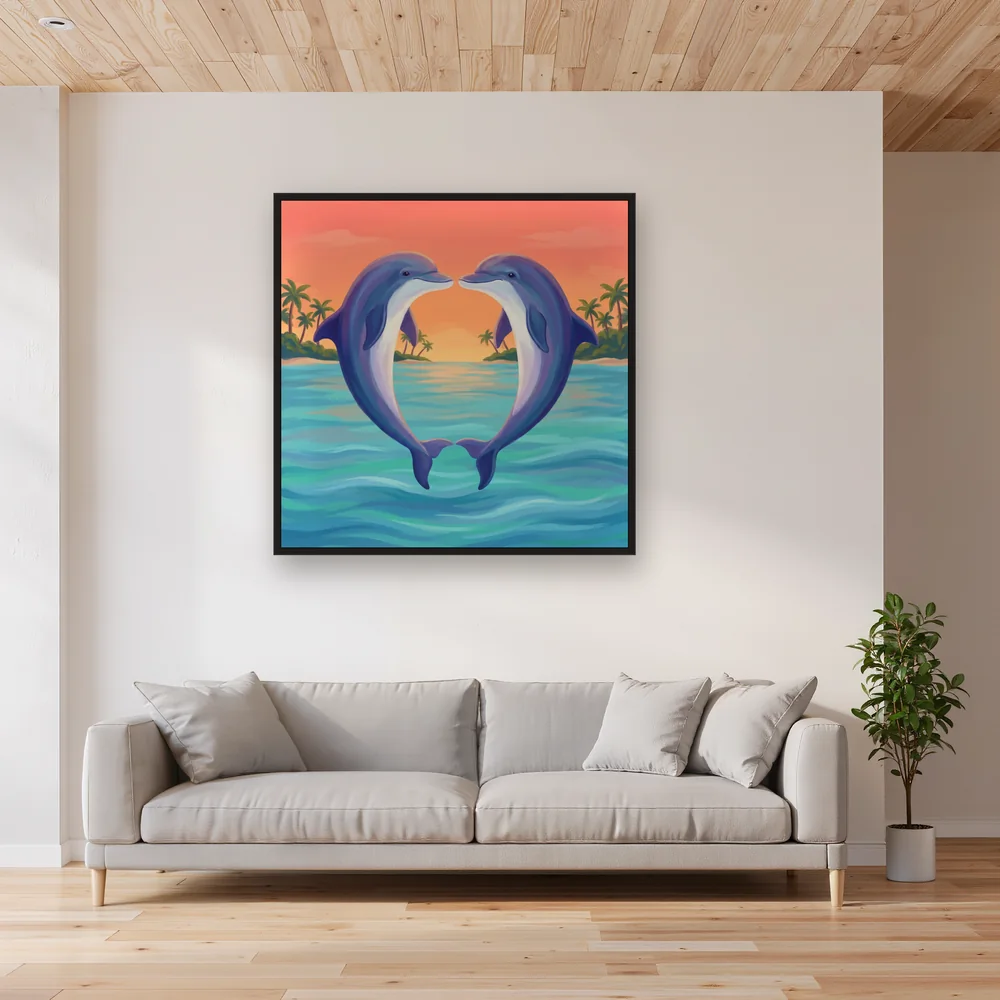 Tropical Sunset Dolphin Heart – Living room