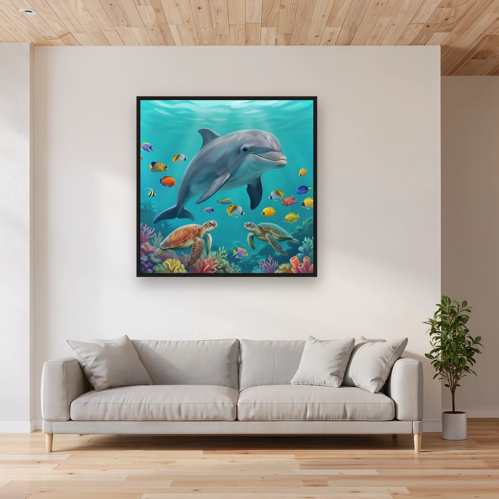 Dolphin Among Tropical Fish and Turtles – Living room