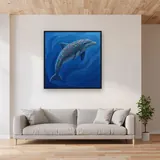 Mandala Dolphin in Deep Blue – displayed in a living room