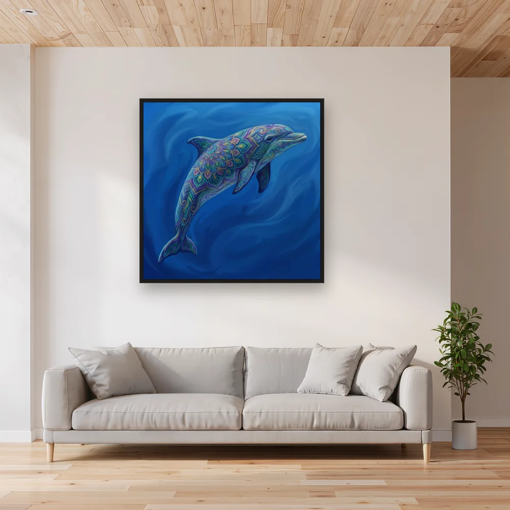 Mandala Dolphin in Deep Blue – Living room