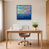 Six Dolphins Beneath a Double Rainbow – Office