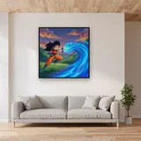 Orange Warrior Blue Energy Wave – displayed in a living room