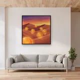 Seven Glowing Orbs at Sunset – displayed in a living room
