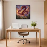 Golden-Eyed Serpent Dragon Above Village – Office