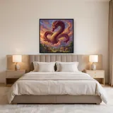 Golden-Eyed Serpent Dragon Above Village – Bedroom