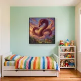 Golden-Eyed Serpent Dragon Above Village – Kids room