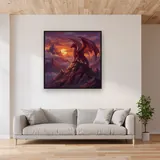 Red Dragon on a Sunset Mountain Peak – displayed in a living room