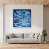 Ice Dragon Over Frozen Castle – displayed in a living room
