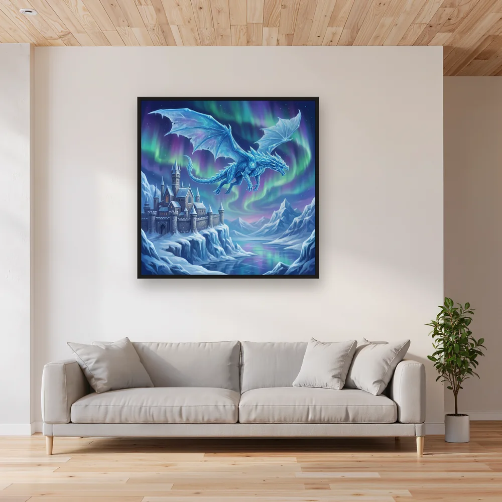 Ice Dragon Over Frozen Castle – Living room