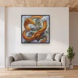 Golden Dragon Among Cloudy Peaks – displayed in a living room