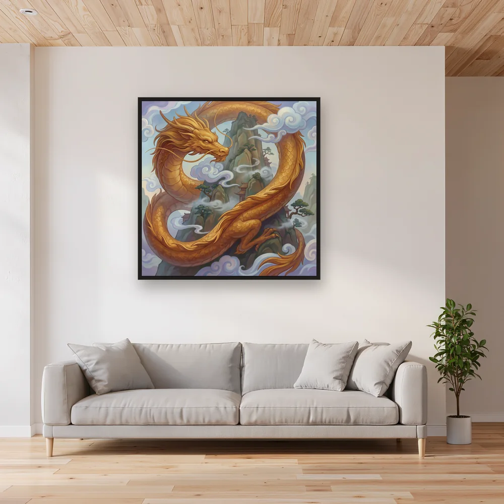 Golden Dragon Among Cloudy Peaks – Living room