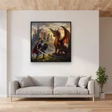 Knight and Dragon Before the Castle – displayed in a living room