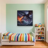 Black Dragon Fire Over Stormy Sea – Kids room