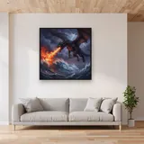 Black Dragon Fire Over Stormy Sea – displayed in a living room