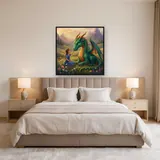 Girl Petting Friendly Dragon in Meadow – Bedroom