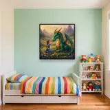 Girl Petting Friendly Dragon in Meadow – Kids room