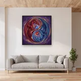 Crimson and Azure Dragons Yin Yang – displayed in a living room