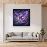 Purple Crystal Dragon Over Starry Nebula – displayed in a living room