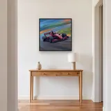 Red Open-Wheel Racer at Speed – Hallway