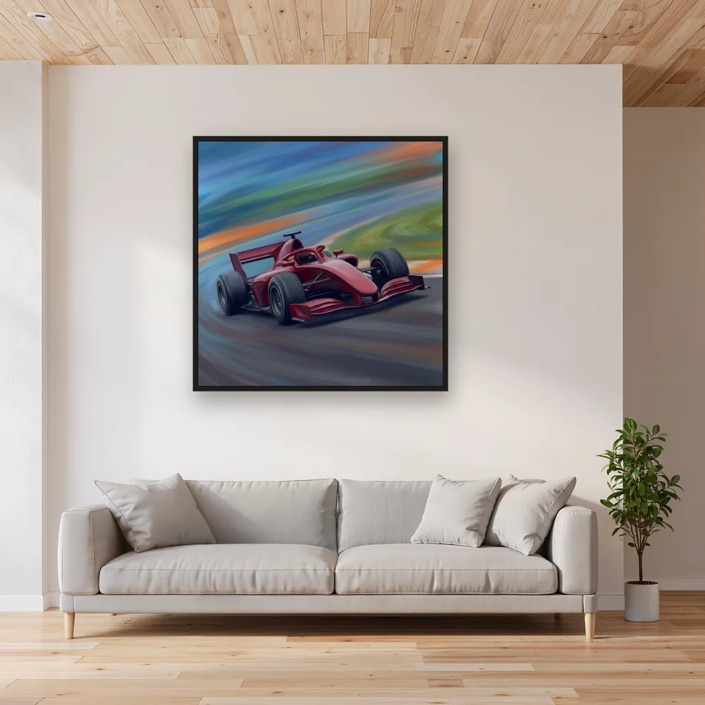Red Open-Wheel Racer at Speed – Living room