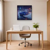 Blauer Rennwagen im Regen bei Nacht – Büro