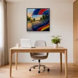 Rennhelm mit Streckenreflexion im Abendlicht – Büro