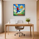 Red-Capped Hero Jumping to Golden Coin Block – Office