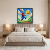 Red-Capped Hero Jumping to Golden Coin Block – Bedroom