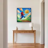 Red-Capped Hero Jumping to Golden Coin Block – Hallway
