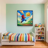 Red-Capped Hero Jumping to Golden Coin Block – Kids room