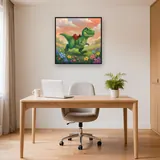 Cute Green Dino in Flower Meadow – Office