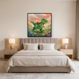 Cute Green Dino in Flower Meadow – Bedroom