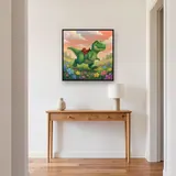 Cute Green Dino in Flower Meadow – Hallway
