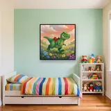 Cute Green Dino in Flower Meadow – Kids room