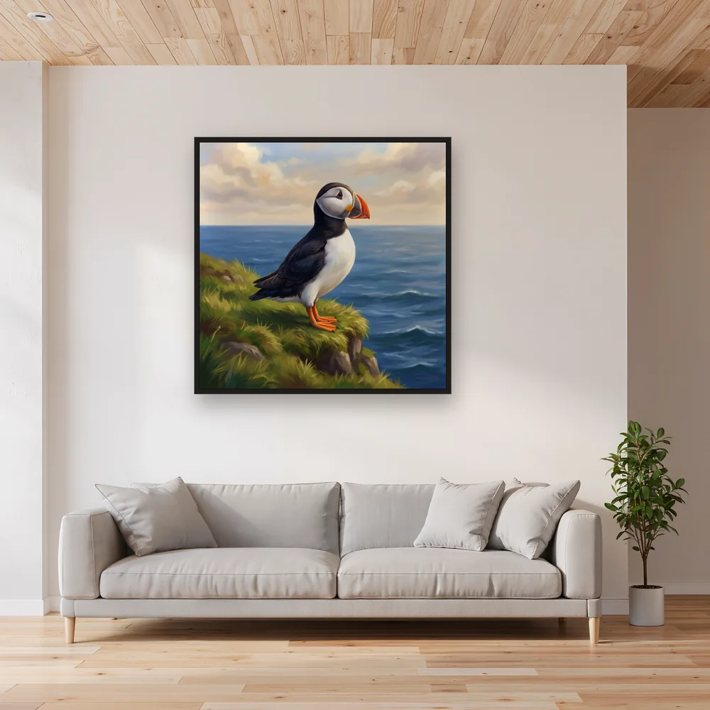 Puffin on a Grassy Cliff – Living room