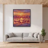 Pink Flamingo Flock at Sunrise – displayed in a living room