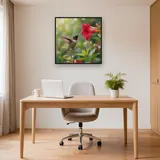 Iridescent Hummingbird Hovering by Red Bloom – Office