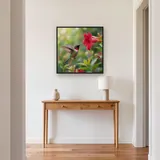 Iridescent Hummingbird Hovering by Red Bloom – Hallway