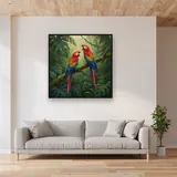 Scarlet Macaw Pair in Jungle – displayed in a living room
