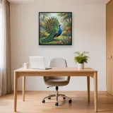 Peacock Displaying Fanned Feathers in Garden – Office