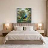 Peacock Displaying Fanned Feathers in Garden – Bedroom