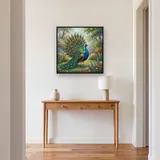 Peacock Displaying Fanned Feathers in Garden – Hallway