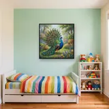 Peacock Displaying Fanned Feathers in Garden – Kids room