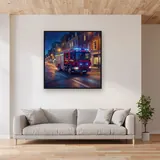 Red Fire Engine on Night Street – displayed in a living room
