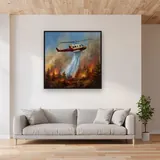 Helicopter Water Drop Over Flames – displayed in a living room