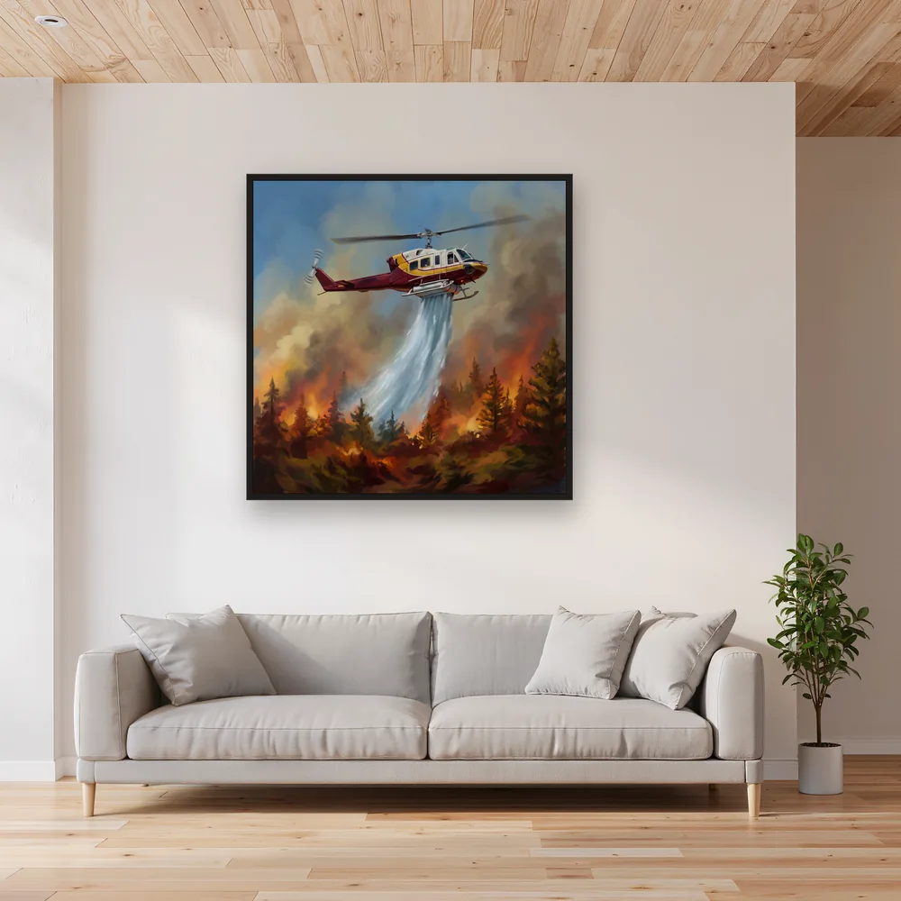 Helicopter Water Drop Over Flames – Living room